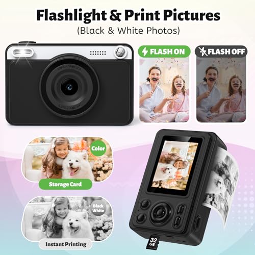 Kids Camera Instant Print, 1080P Instant Camera for Kids with 5 Rolls Print Paper & 32GB Card, Kids Digital Cameras Christmas Birthday Toddler Boys Gifts for Girls Toys Age 3-12 - Image 5