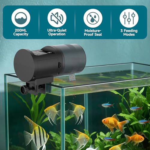 AQQA Automatic Fish Feeder for Aquarium, 200ml Large Capacity Moisture-Proof Fish Feeder Automatic Dispenser with LCD Timer, Battery Operated Auto Fish Feeder for Betta, Turtle, Fish, Koi, Small Tank - Image 2