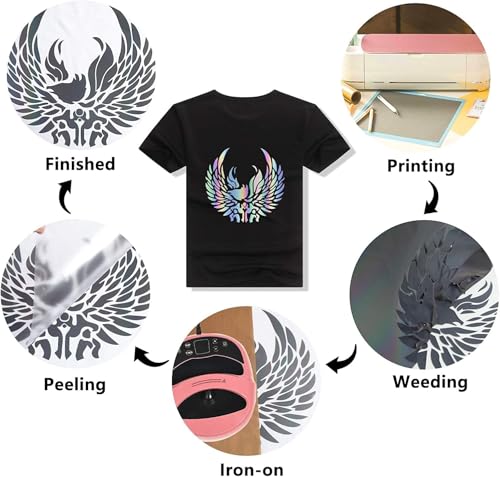 Image of HTVVETUR Reflective Rainbow HTV Heat Transfer Vinyl Roll 12 Inch by 10 Feet Iron on DIY for T-Shirt PU Stretch Elastic HTV Vinyl (Reflective Rainbow, 10FT)