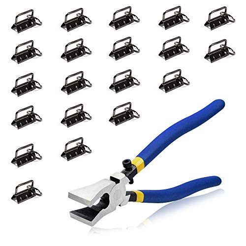 SPEEDWOX 紐留め 金具 約32.5mm幅 20個入り 平ペンチ セット ブラック ワニ口 エンドパーツ 工具 ツール ジャンプリング付き つなぎ ヒモ留め 平ヒモ用 ワニカン 留め具 ひも留 ストラップ キーホルダー 手芸用品 アクセサリー製作 手作り ハンドメイド 素材 材料