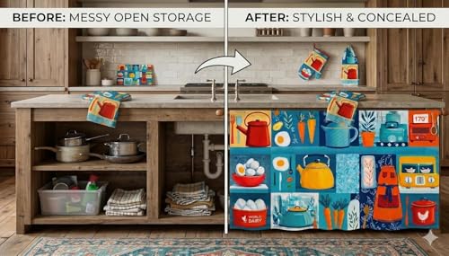 Image of SAYFINE Premium Printed Kitchen Sink Curtain | Kitchen Under Sink Curtain | Decorative Cabinet Cover | Washable & Dustproof | Modern Curtain (Pack of 1)