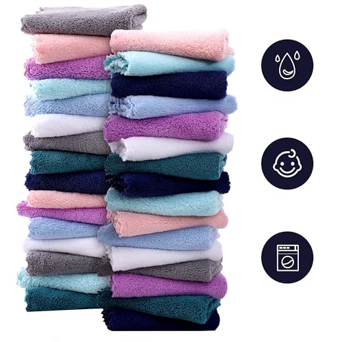 Image of 32 Pack Baby Washcloths - 10x10 Inch, Microfiber Baby Towel - Absorbent and Soft Baby Wash Clothes for Newborns, Infants and Toddlers - Quick Dry Baby Boys and Girls face Towel - Multicolor