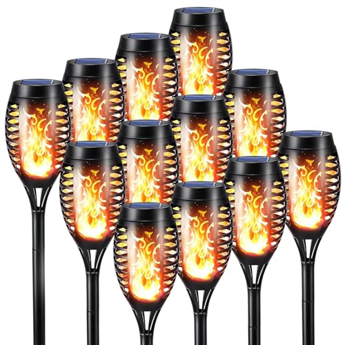 12-Pack Solar Outdoor Lights for Garden Decorations with Flickering Flame (Upgraded Super Bright), Waterproof Tiki Torches Solar Flame Torch for Outside Pathway Patio Yard Porch Decor - Auto On/Off