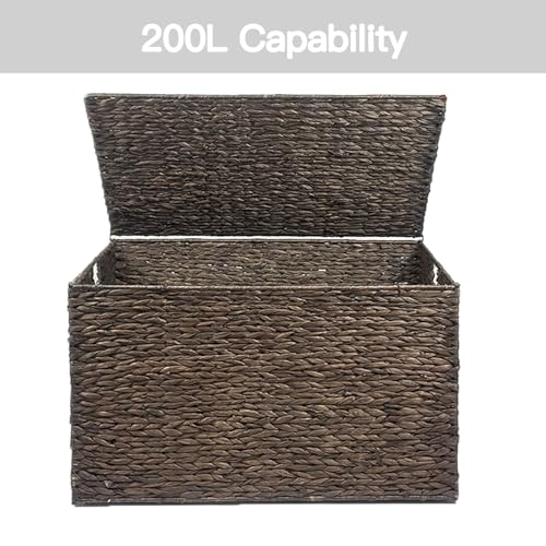 MOORLITER Water Hyacinth Storage Basket with Lid, 27.7 Gallon (105L) Blanket Storage Basket with Handles, Woven Storage Bin, Foldable, Metal Frame, for Bedroom, Laundry Room, Brown by MOORLITER - Image 8