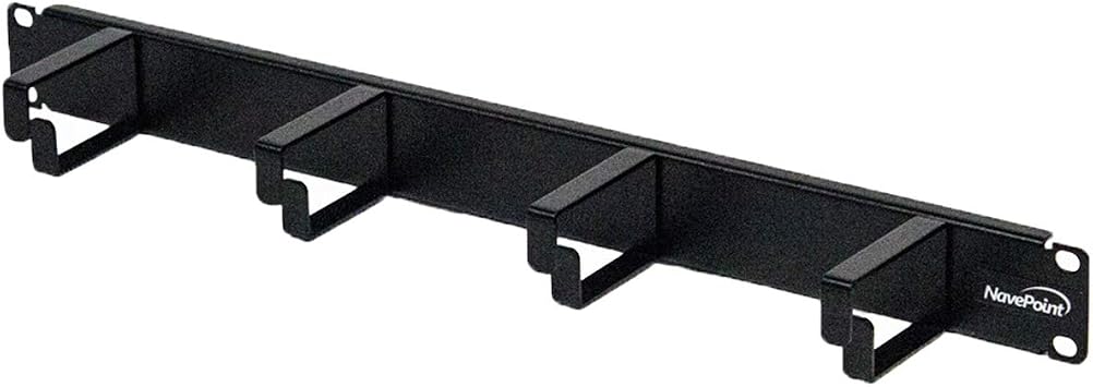 Navepoint 1U Horizontal 19-Inch Rack Mount Cable Management Panel with 4 D-Rings 2-Inches Deep Black