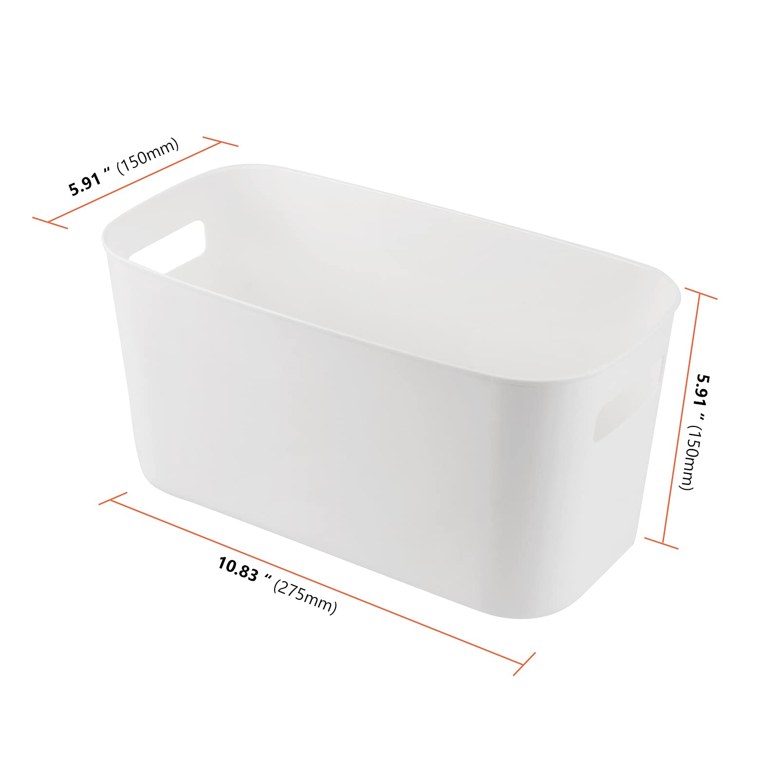 SEUNMUK 8 Pack 11x6x6 Inch Long Bathroom Vanity Plastic Organizer Storage Bin Tote with Handles, White Plastic Storage Bins for Kitchen Pantry, Bathroom, Bedroom, Laundry, Vanity Room