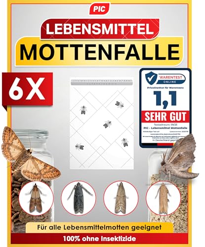 PIC Lebensmittelmotten Falle – 6X Pheromonfallen Motten mit hoher Lockwirkung | Effektive Mottenfalle zur Befallsermittlung - Mottenpapier geruchlos