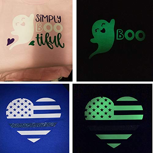 Image of guangyintong Glow in The Dark Heat Transfer Vinyl Rolls, 12 inch x 5ft Luminous Green Iron on Vinyl for T Shirts, PU Elastic HTV Vinyl for All Cutter Machine Easy to Cut & Weed for Cool Costumes & Design