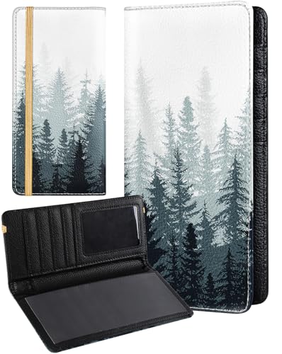 Image of Slohif Checkbook Cover for Personal Duplicate Checks - Leather Check Book Wallet Holder for Women Black Forest Top Side Tear