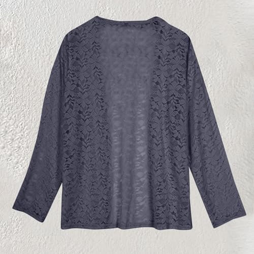 Women's 3/4 Sleeve Lace Print Bolero Shrugs Lace Open Front Sweaters Crochet Hollow Out Crop Cardigans3