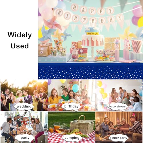 Image of 6 Pack Blue and Silver Tablecloth Party Decorations Plastic Blue Tablecloth Printed Silver Table Runner 54 x108 Inch Disposable Rectangle Table Cover for Birthday Wedding Graduation