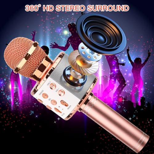 Image of ShinePick Wireless 4 in 1 Bluetooth Karaoke Microphone, Handheld Portable Speaker Machine, Home KTV Player with Record Function, Compatible with Android & iOS Devices(Pink)