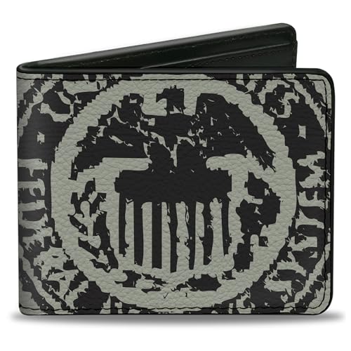 Carteira Bifold PU Americana Federal Reserve Seal Cinza Preto, Americana, 4.0' x 3.5'