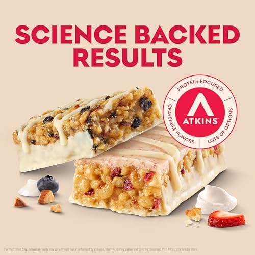 Image of Atkins Blueberry Greek Yogurt & Strawberry Shortcake High Protein Bar, High Fiber, Keto Friendly, 12 Count (6 Bars Each Flavor)