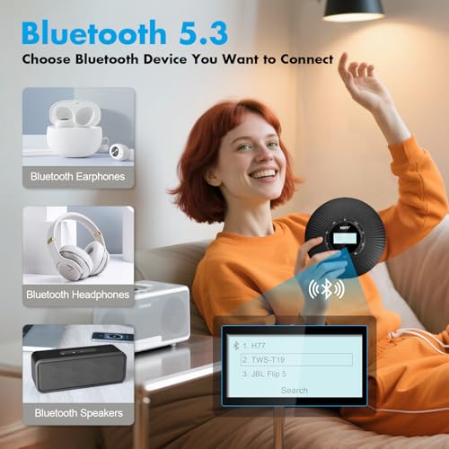 Image of HOTT Portable CD Player Built-in 4 Speakers Bluetooth 5.3 Anti Skip CD Player,FM Transmitter,A-B Repeat AUX Cable Rechargeable 1800mAh Small CD Players for Car