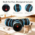 Tempcore Pet Cat Tunnel Tube Toys 3 Way Collapsible, Tunnels for Indoor Cats, Interactive Tube with Teaser Wand, Peek Holes & Hanging Ball, Black & Blue - Image 5
