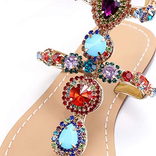 Image of Women's Rhinestone Flat Sandals, Women Flip Flops with Clip Toe RingBeadeed Rhinestone Crystal Jeweled Sandal Shoes for Summer Beach Oceanside Holiday Outdoor