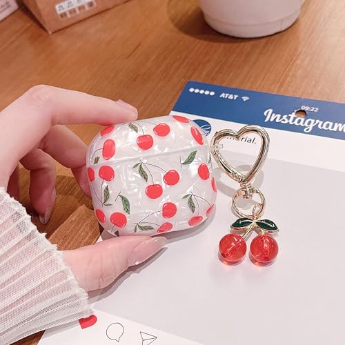 Image of MINSCOSE for AirPods 4 Clear Case,Cute Glitter Cherry Leaves Pattern Aesthetic Design with Cherry HeartShaped Keychain,Soft TPU Protective Shockproof Case for Women Girls for Airpods 4-Red