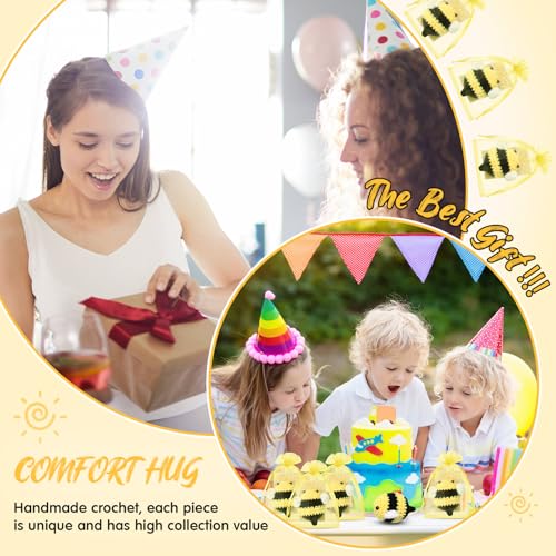 Image of HyDren 12 Sets Emotional Crochet Bee Encouraging Handmade Crocheted Honey Bee Gifts Collectible with Positive Card Organza Bag for Employee Coworker Volunteer