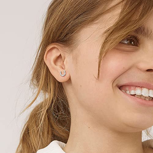 925 Sterling Silver Girl's CZ Horseshoe Earrings with Screw Backs | Hypoallergenic Small Horse Shoe Earrings for Toddlers to Pre-Teen - Animal Lover Jewelry Gift for Horse Lovers3