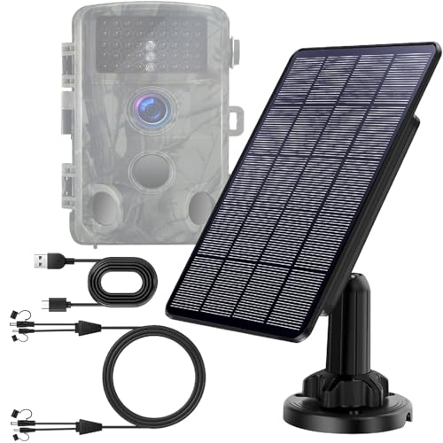Trail Camera Solar Panel with Battery Build-in 4000mah Rechargeable Lithium + Output 12V/1A 6V/1.5A Power Supply Solar Panel Kit for Hunting Trail Camera Outdoor,IP66 Waterpoof, 2 in 2 Charging Cable