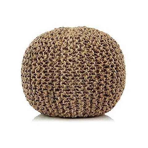 The Home Talk Poufs 100% Jute - Ottoman Footrest for Couch, Floor Chair - Braid Cord Bean Bag for Living Room, Lounge, Patio Floor Cushion for Bedroom, 18"x18"x14", Natural Cover
