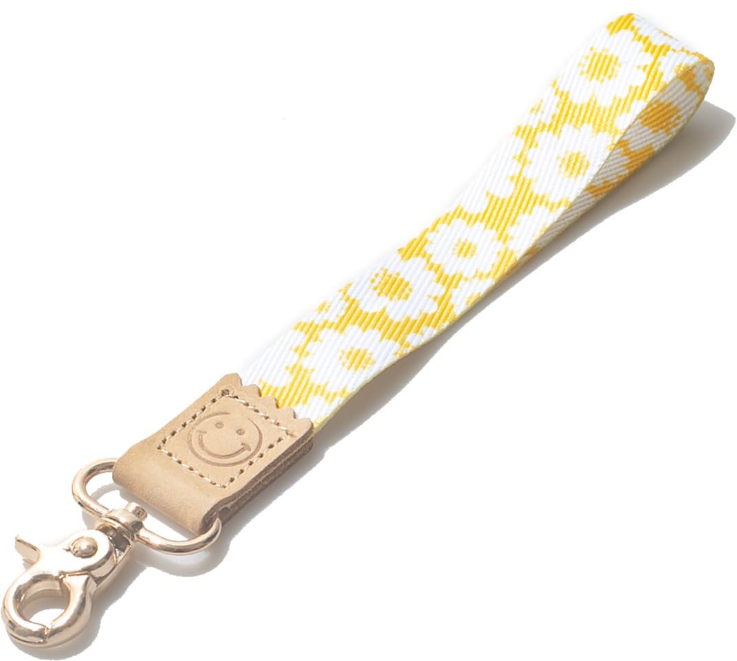DQL wristlet key chain key wristlet strap, womens lanyard for keys Yellow wrist key lanyard, wrist lanyard for keys, lanyard keychain women (Plumeria) — image 1