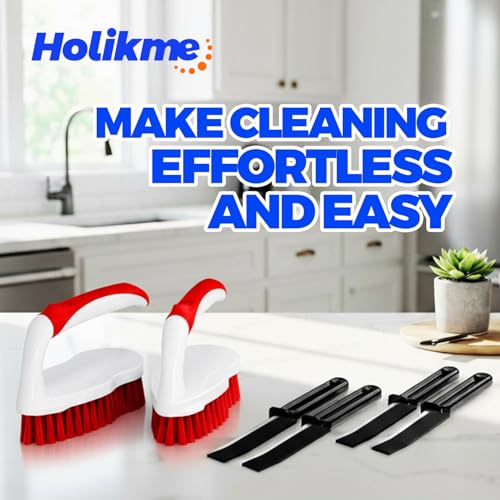 Image of Holikme 6 Pack Cleaning Brush Scrub Brush Kitchen Brush for Floor,Red