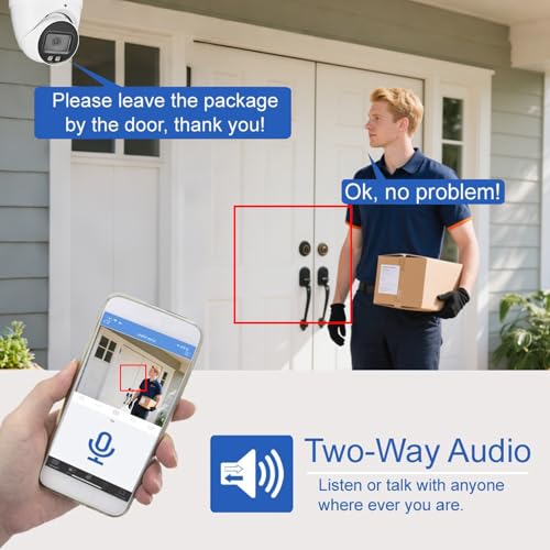 OHBET DahuaSecurity 4K 8MP PoE IP Camera, Strobe Red & Blue Light and Audio Alarm, Metal Turret Security Camera Outdoor, Two Way Audio, Color Night Vision, Human Vehicle Detection, 2.8mm Lens, IP67 thumbnail 4