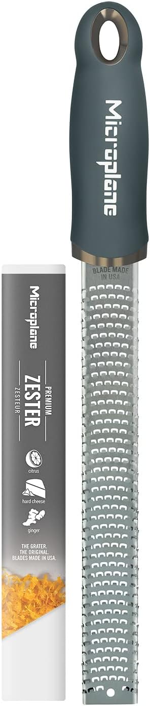 Microplane Zester After Dark Grey Grater for Citrus Fruits, Parmesan, Ginger, Chocolate and Nutmeg with Fine Stainless Steel Blade - Made in the USA