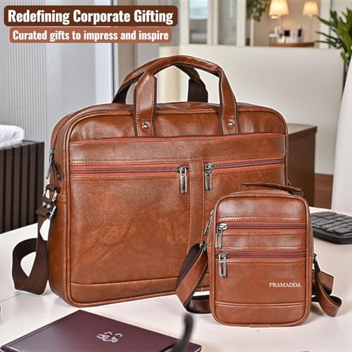Image of Pramadda Pure Luxury Laptop Messenger Sling bag for men women Gift Combo Set | corporate gifts for employees | secret santa gifts for employee, business clients.