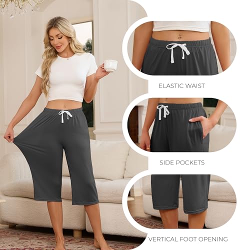 Image of U2SKIIN 3 Pack Womens Pajama Pants Capri Lounge with Pockets Comfy Drawstring Pj Bottoms Casual Summer Sleep