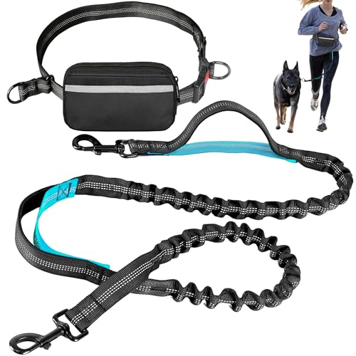 Hands Free Dog Leash with Waist Belt – No-Pull Bungee, Dual Padded Handles & Zipper Pouch for Running, Walking & Training – Adjustable Waist Leash for Large & Medium Dogs (Black) - image 8