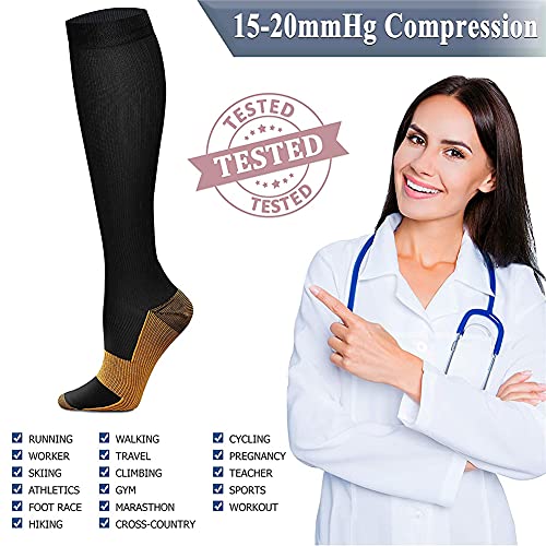 Image of QUXIANG Copper Compression Socks for Women & Men Circulation (8 Pairs) - Best for Running Athletic Cycling - 15-20 mmHg