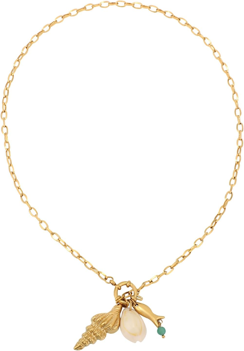 Gold Beach Necklace, Dainty Beach Charm Conch Shell Fish Pendant Necklace Waterproof Summer Boho Jewelry for Women Gift