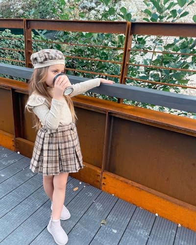 Miipat Toddler Girls Fall Winter Outfits Ruffle Knit Button Tops Plaid Mini Skorts 2Pcs Long Sleeve Set3