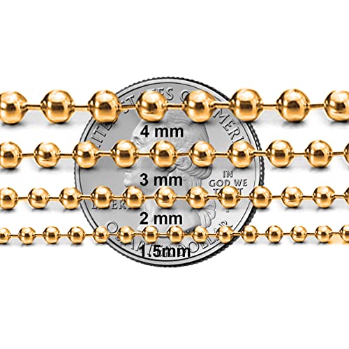 925 Sterling Silver Italian Solid Bead Ball Dog Tag Chain Necklace - 18K Gold Plated Bead Ball Chain Necklace Comes with Gift Box for Women & Men - Made in Italy3