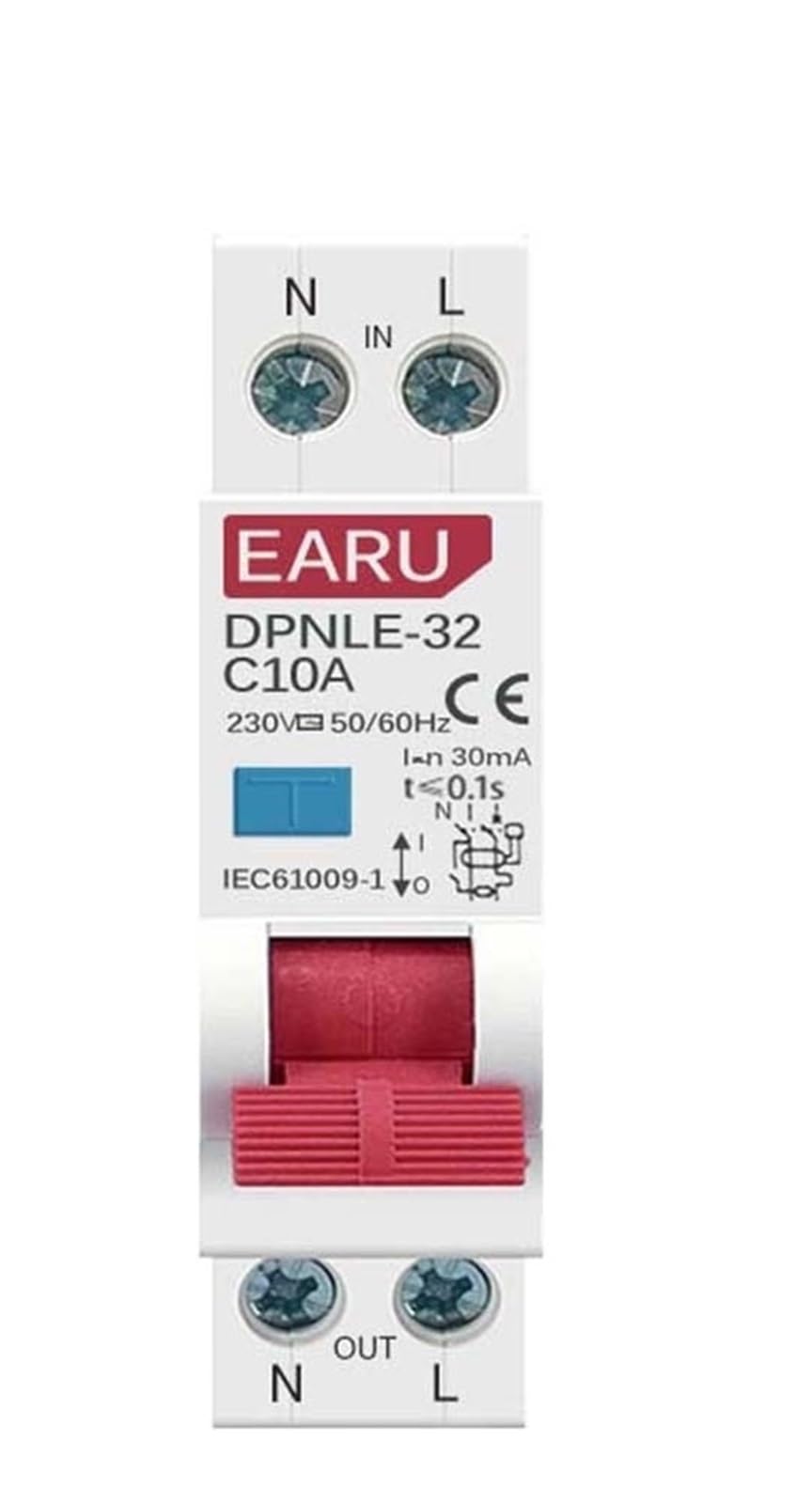 RCBO 1P+N 10A mini disjoncteur 18mm avec coupure automatique 6KA contre les surcharges