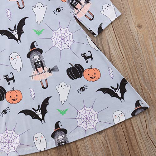 Younger Tree Toddler Baby Girls Clothes Halloween Dress Cartoon Pumpkin Ghost Spider Print Outfits (5-6T, Blue Floral Dress Halloween) #TOP5