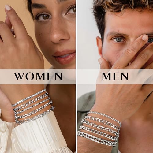 Yoosteel Mens Bracelets - Silver Chain Bracelet Stainless Steel Cuban Link Stack Bracelets Sturdy Rope Paperclip Chains Set 7.5/8.3/9 inches Trendy Jewelry for Men4