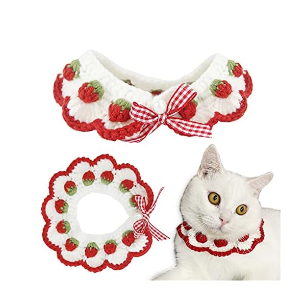 Cat collar breakaway kitten collar with cute bow tie and strawberry pattern comfortable for kitty and some puppies (s)