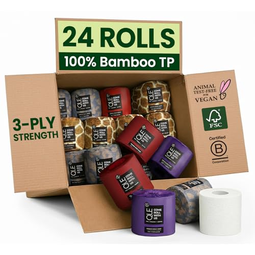 Image of QLE Bamboo Toilet Paper - 24 Pack Sustainable - 3 Ply 300 Sheets Per Roll - Hypoallergenic Toilet Paper - Septic Safe, Organic, Compostable, FSC Certified, 100% Bamboo Pulp