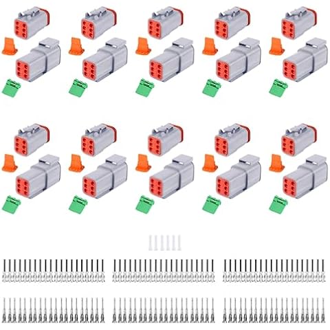 166 PCS Deutsch DT Grey 6 Pin Connectors 10 Set, Waterproof Electrical Wire Connector with Stamped Contacts and Seal Plug for Truck, Off-Road Vehicles, Construction, Agriculture, Motorcycle Wiring Cover