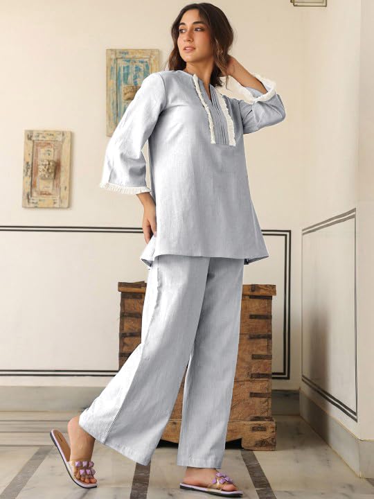 Image of GRECIILOOKS Co-ord Set For Women Stylish | Kurti Set For Woman | Short Kurti For Woman | Oversized Loose-Fitting Kaftan-style Kurtis | Summer Stylish Ethnic Co-Ord Set Travel Outfits