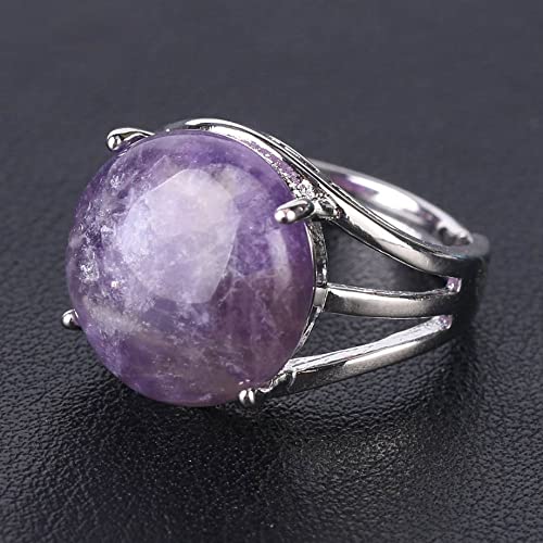 ASDFY Naturel Grande Bague Améthyste Violet Cristal Rond Bague Réglable Femmes Anneaux De Pierre Ouverte Reiki Équilibre Cheville Doigt Bagues Bague D'Éternité pour Femmes Fille Hommes Cover