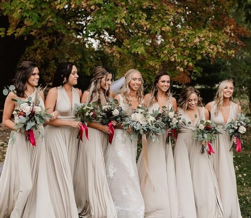 Image of Multi-Way Wrap Infinity Maxi Dress for Bridesmaids & Wedding Guest | 31 Colors for All Wedding Themes, One Size & Plus, 1 Dress for Any Events, Evening, Prom, Gala, Non-See-Through, Wrinkle-Free