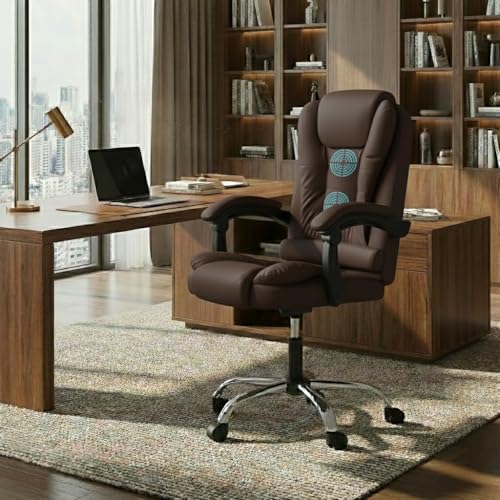 Casa Copenhagen Italia Premium Leatherette Office Chair for Work | Boss Chair, Ergonomic Executive, Luxurious Cushioned Arms & Seat, 2 Point Back Massager, Heavy Duty Metal Base (Brown)