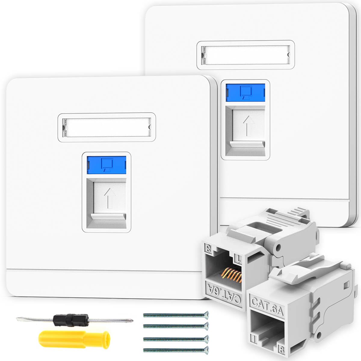 Acmerota 2Pcs CAT6 Gigabit Network Socket RJ45 Socket Cat6 Ethernet Wall Sockets Ethernet Single Port RJ45 Network Wall Plate, for CAT6/CAT5E/CAT5 Cable with 2 Keystone Jack, CAT6 Setup for Printers…