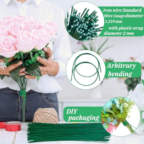 xilanhhaa 100 pcs 14 inch 2mm dark green iron 18 gauge floral stems wire for artificial flowers arrangements diy crafts wedding parties garden decoration