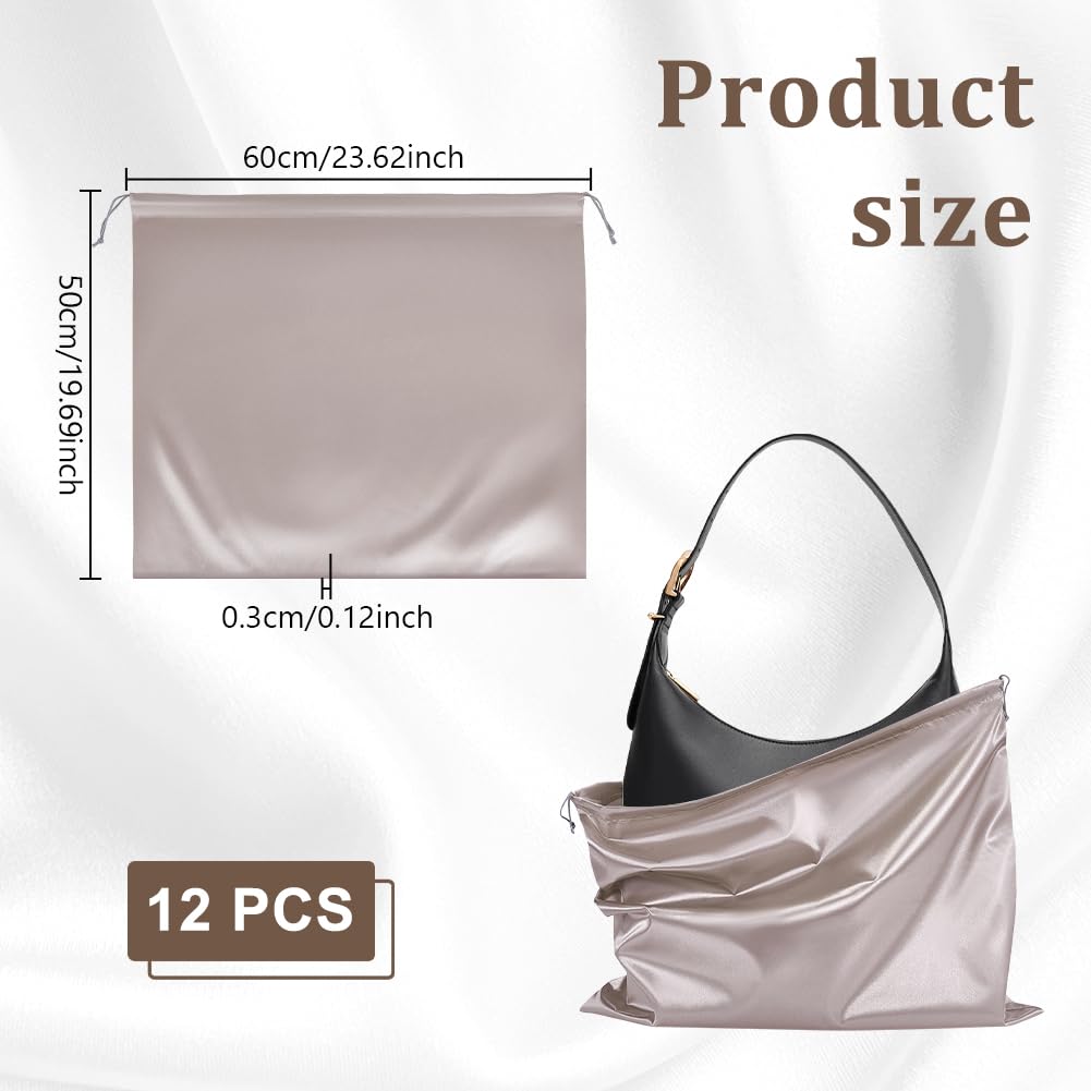 NBEADS 12 Pcs Sac à Poussière pour Sacs à Main, 50x60x0.3cm Sacs de Rangement en Tissu Satiné Pochettes à Cordon de Serrage Sacs de Voyage en Tissu pour Sacs à Main Chaussures Bottes Gris Clair